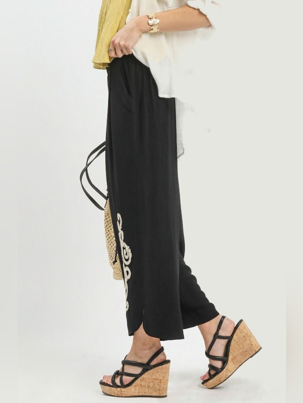 Umgee Linen Embroidered Wide-Leg Boho Pants- Hit The Like  Button For Sale Price - Picture 2 of 6